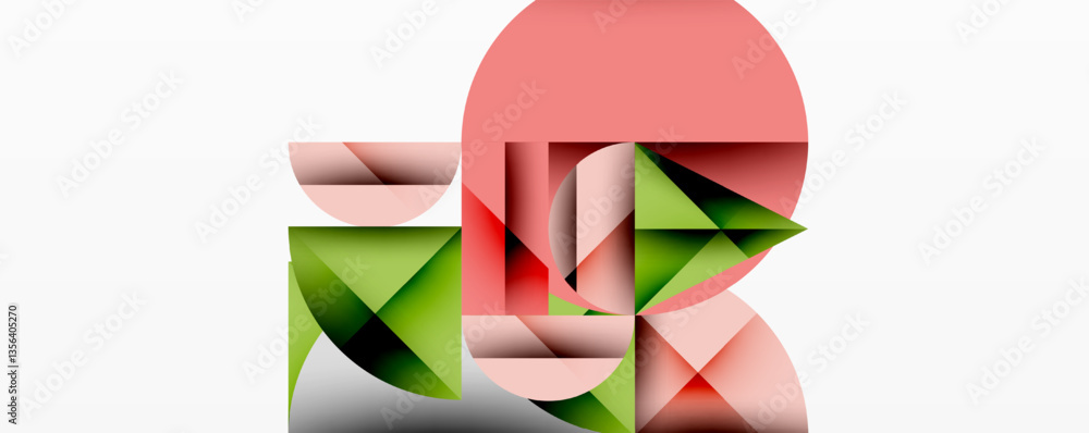 Fototapete Modern abstract composition with layered circles and angular segments featuring gradients, transparency effects, and a structured geometric layout