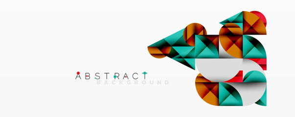 Abstract geometric artwork with overlapping circles and gradients, circle square triangle shapes background featuring sharp angular cuts, smooth shading, and structured layered composition