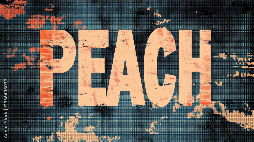 Poster peach color text with retro grunge effect on textured background creates vintage feel