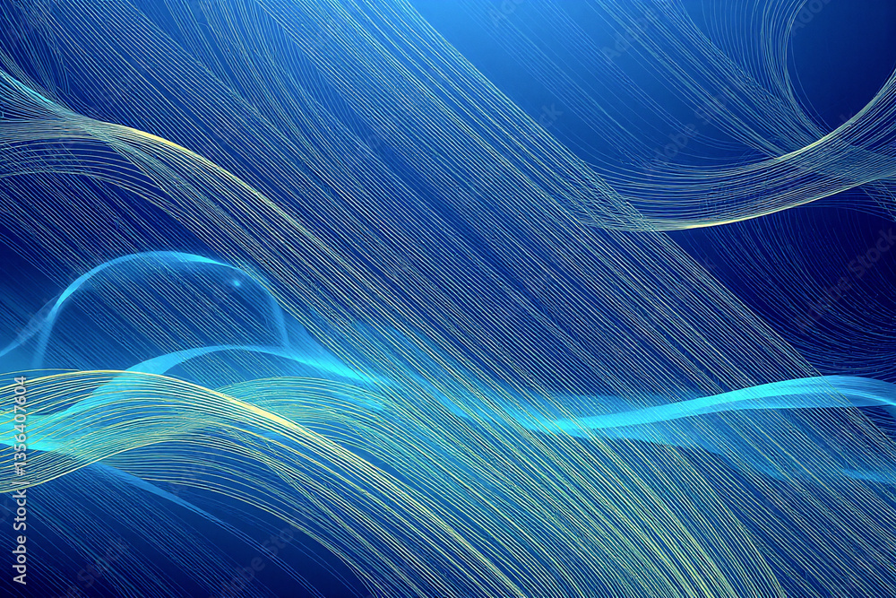 Aufkleber a blue gradient backdrop is adorned with flowing, curved lines of light blue and gold, creating a dy