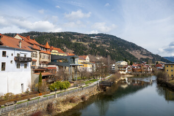 Obraz premium Historic old town in Murau, Obersteiermark, Austria in Europe - typical historic austrian buildings