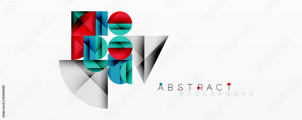 Poster Modern abstract composition with layered circles and angular segments featuring gradients, transparency effects, and a structured geometric layout