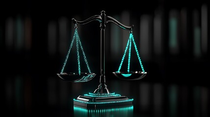 Justice scales, glowing teal