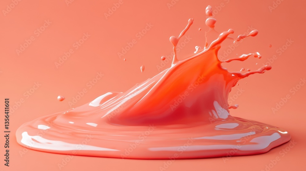 Poster dynamic coral paint splash creating abstract liquid sculpture on monochromatic background studio set
