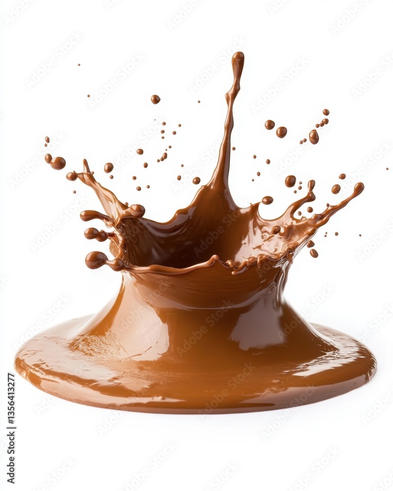 Poster captivating chocolate splash on white background showcasing dynamic flow and rich texture in studio 
