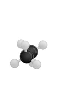 Molecule: Ethane. Chemical Structure Model: Ball and stick. Molecular Formula: C2H6. Isolated on a white background. Seamless looping Vertical video. 3D render.