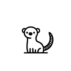 Obraz premium Cartoon Ferret Drawing, Black and White, Kid's Illustration, Pet or Wild Animal, with Copy Space