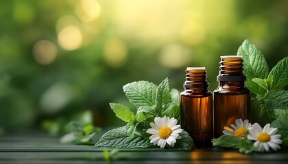 Natural Essential Oils for Mint and Chamomile, Healing Herbs.