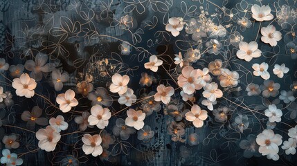 Small scattered flowers interwoven with subtle geometric elements. 