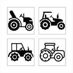 A set of tractor silhouettes in a farm field with red and green tractors, showcasing agricultural machinery and farming equipment