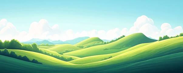 Obraz premium Rolling Hills Illustration: Capture the serenity and vastness of nature with this illustration of rolling hills under a clear blue sky, creating a sense of peace and freedom.