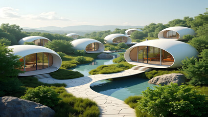 Futuristic eco-community focused on sustainability