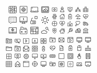 A comprehensive collection of black outline icons representing various design, creative, and art tools.
