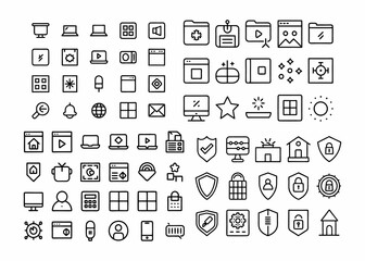 A comprehensive collection of black outline icons representing various design, creative, and art tools.