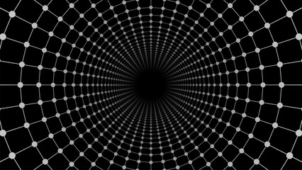 Abstract geometric wireframe tunnel. 3D funnel, wormhole or vortex. Technology vector background. Vector illustration.
