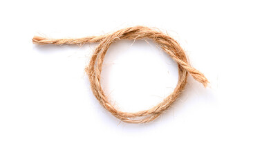 Thin rope twist with round shape isolated on white, top view