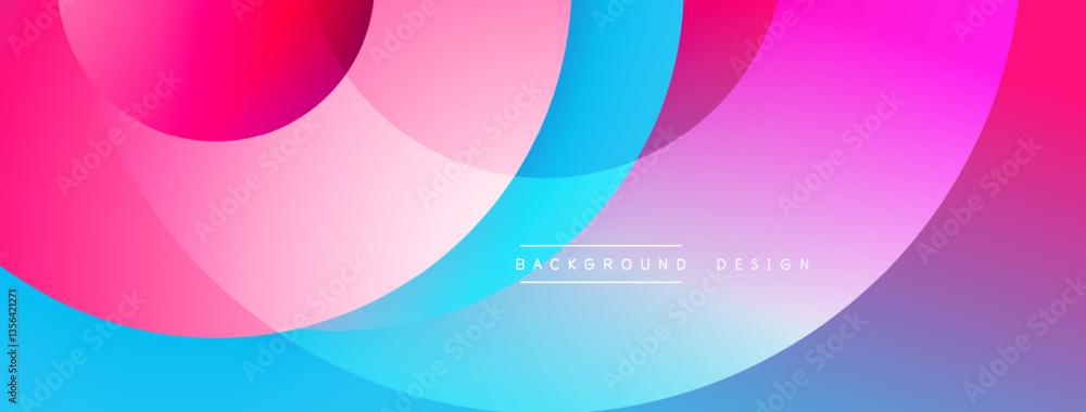 Poster abstract composition with layered circular elements, blending gradients and soft transitions, creati