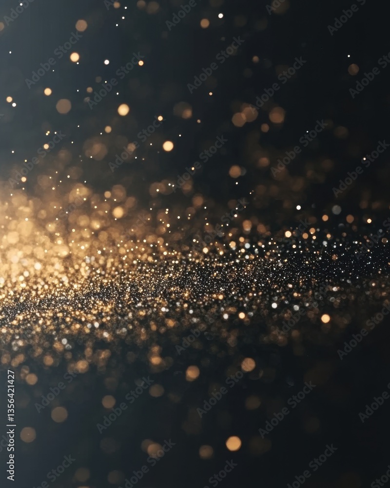 Poster elegant golden glitter sparkles on dark background creating a festive and magical atmosphere with bo
