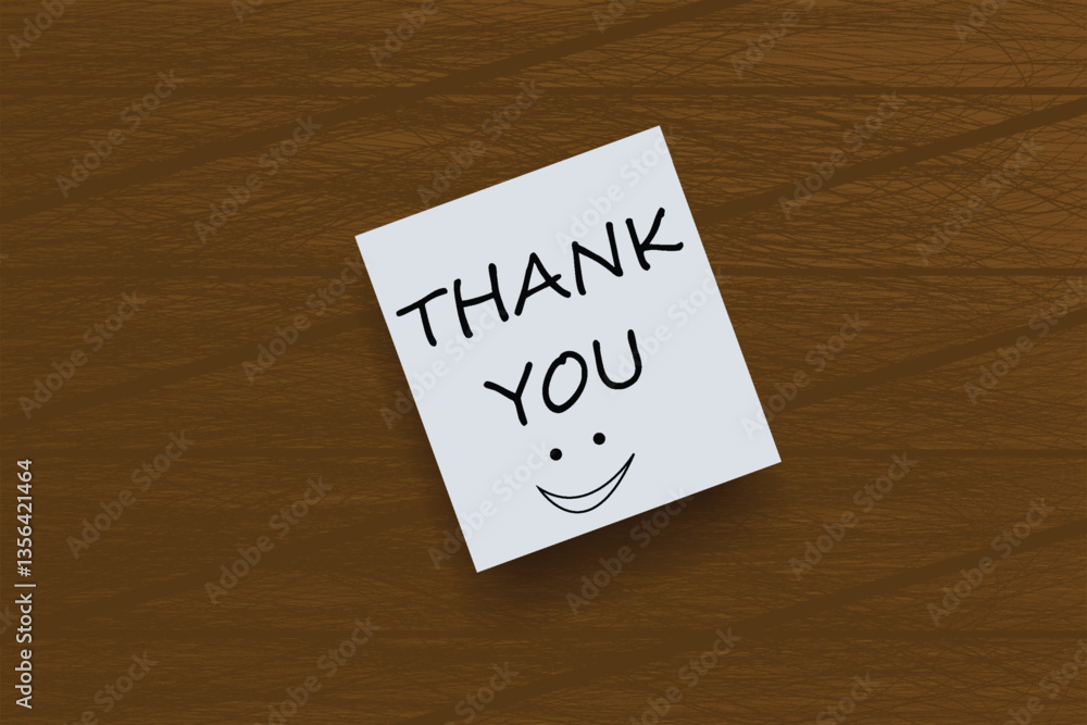 Fototapete top view of the word thank you written with happy face on a sticky note on the wooden table vector i