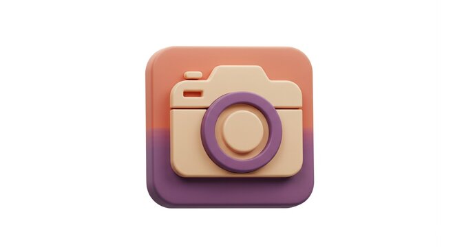 Camera Icon Graphic Render on Square Background with Peach and Purple - Powered by Adobe