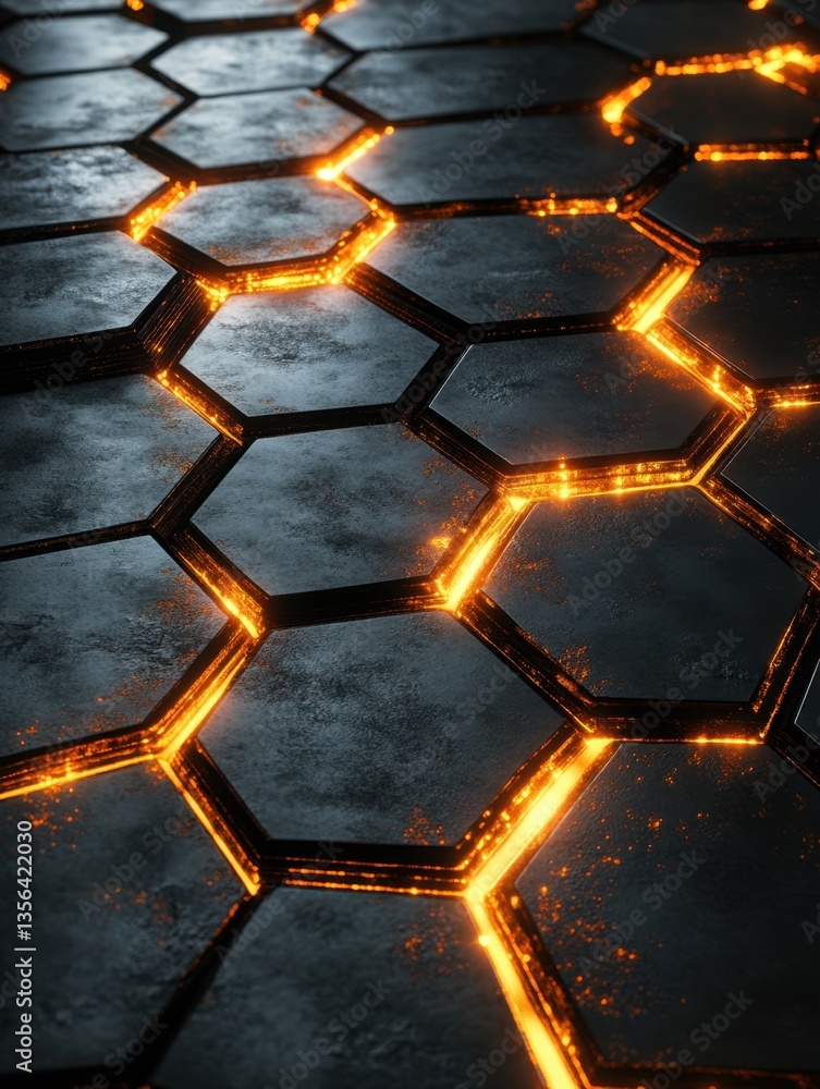 Aufkleber hexagonal texture with glowing orange lines creating a futuristic and abstract design perfect for te
