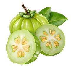 Ripe Garcinia Cambogia Fruit Still Life A Vibrant Green Tropical Delight Isolated on Transparent background