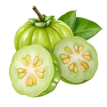Ripe Garcinia Cambogia Fruit Still Life A Vibrant Green Tropical Delight Isolated on Transparent background