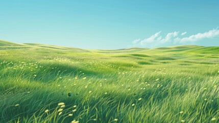 Obraz premium Open Field with Wind Blown Grass and Blue Sky