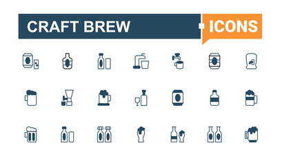 Craft Brew modern icon. Contain linear symbols brew, brewing, alcohol, bar, drink and more. Craft Beer vector line icon set. outline and solid icons collection. Vector artwork and illustration.