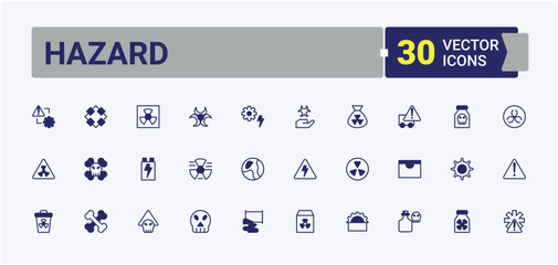 Hazard icon pack. Contains related to protection, strategy, manage, danger, safety and more. Risk related icon set. Thin outline icons pack. Pixel perfect. Solid line editable stroke.