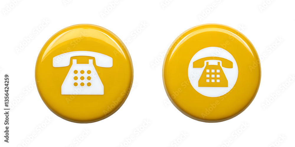 Poster yellow round button with white detail in two different styles for stylish design, cut out
