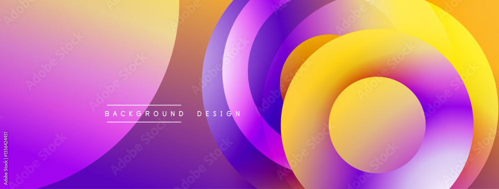 Aufkleber Layered circular shapes in vivid colors form a gradient-rich abstract design with smooth transitions, depth effects, and a modern, futuristic aesthetic