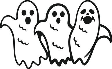 This set of six simple black and white Halloween pumpkin icons features various spooky jack-o'-lantern faces.