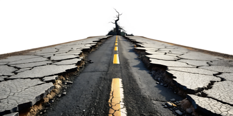 cracked roads on isolated on white background PNG , AI GENERATED