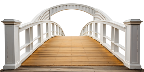 White Bridge with Wooden Deck and Archway in Two Different Styles for Scenic Views, Cut Out