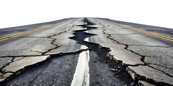 cracked roads  isolated on white background PNG , AI GENERATED