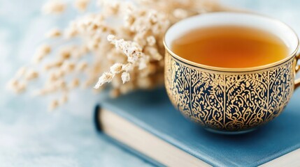 Minimalist concept of antique tea cup with intricate design for elegant decor or tea time inspiration
