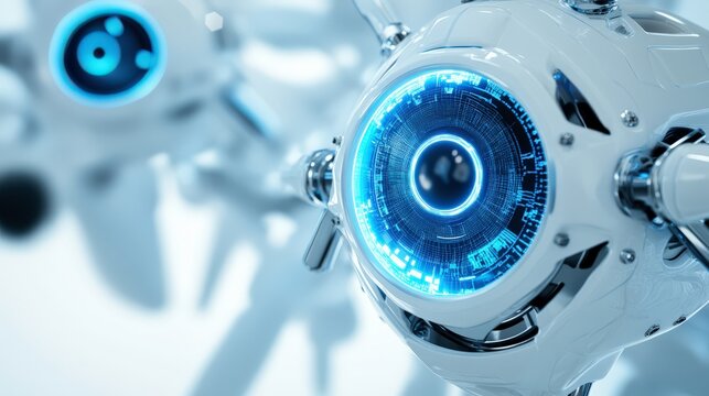 High-Tech Eye Examination Process on White Background - Powered by Adobe