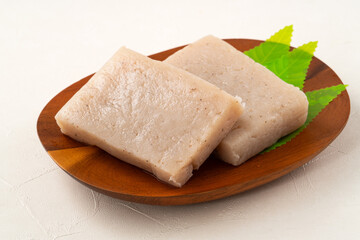 Raw konjac in square shape, also named konnyaku in Japan.