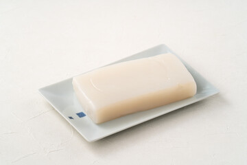 Raw konjac in square shape, also named konnyaku in Japan.