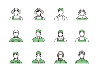 農業や漁業、林業の人々のアイコンセット