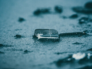ice cubes on blue background
