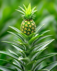 A vibrant pineapple plant showcasing rich green leaves and a fresh fruit atop, symbolizing tropical beauty.