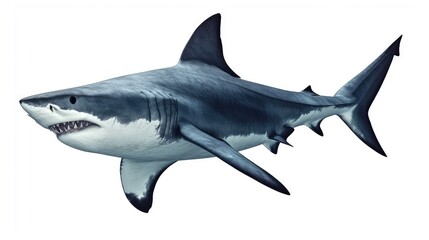 Obraz premium Realistic great white shark on isolated white background.