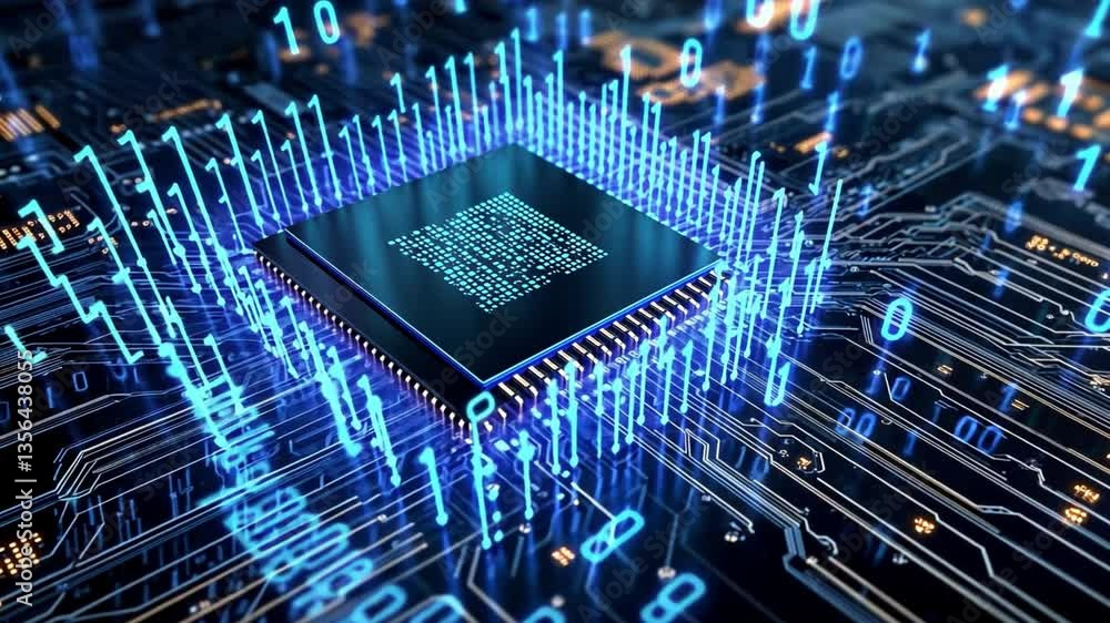 Poster digital core: a close-up shot of a computer's central processing unit (cpu), glowing with intricate 