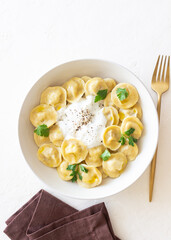 Homemade Russian dumplings. Pelmeni. Traditional Russian Food.