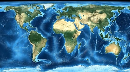 Detailed world map showing topography and bathymetry.