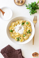 Homemade Russian dumplings. Pelmeni. Traditional Russian Food.