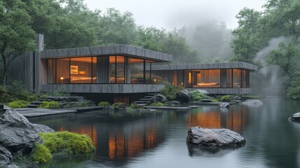 Obraz premium Misty Mountain Modern Twin Luxury Cabins.