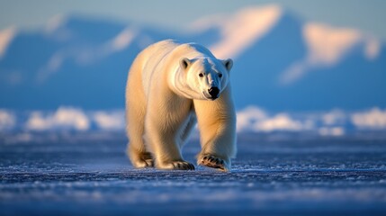Majestic polar bear striding across icy landscape